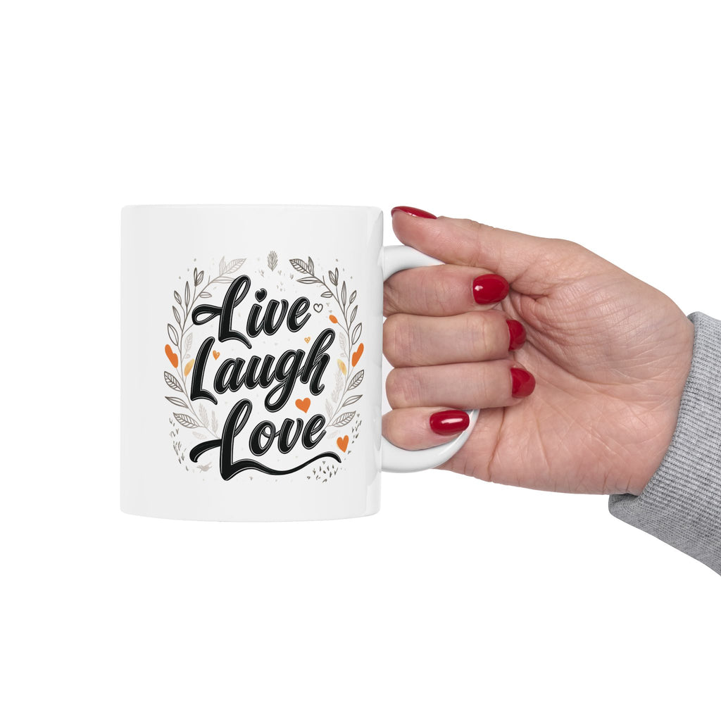 Live, Laugh, Love, Inspirational Ceramic Mug, Cute Floral Coffee Cup, Unique Gift for Her, Motivational Tea Mug, Home Office Decor.