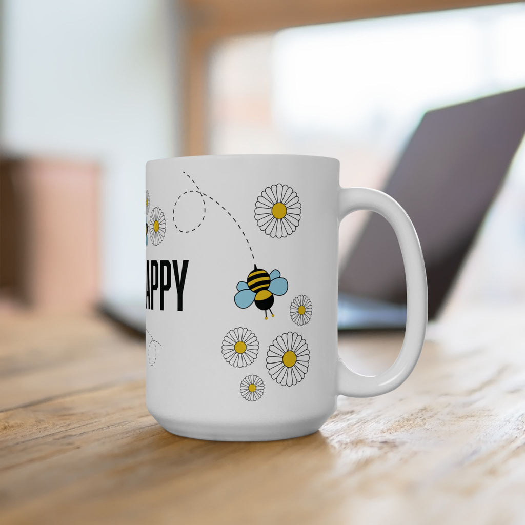 Bee Happy Custom Design Ceramic Mug, Personalized Bumble Bee Coffee Cup, Custom 11oz 15oz Tea Mug, Gift for Bee Lovers, Beekeeper Present.