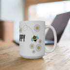 Bee Happy Custom Design Ceramic Mug, Personalized Bumble Bee Coffee Cup, Custom 11oz 15oz Tea Mug, Gift for Bee Lovers, Beekeeper Present.