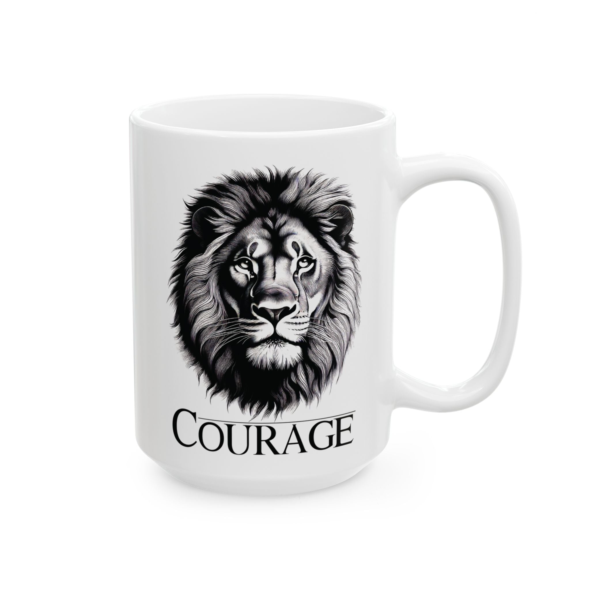 Courage Lion Inspirational Mug, Gift for Him/Her, Motivational Coffee Cup, Lion Lover Present, Brave Animal Quote Kitchen Decor.