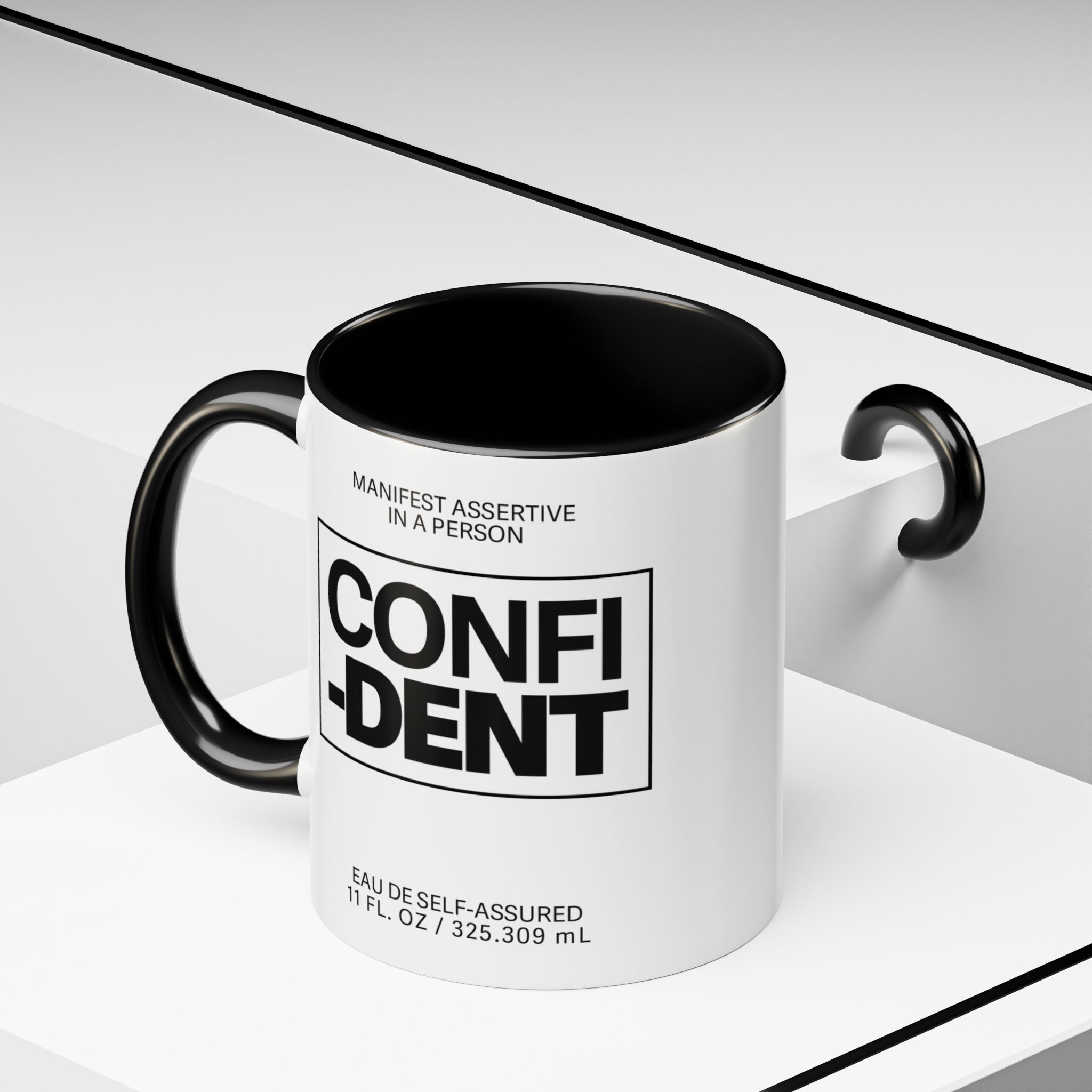 Confident Inspirational Accent Coffee Mug — 'Confident' Motivational Tea Cup with Black Handle