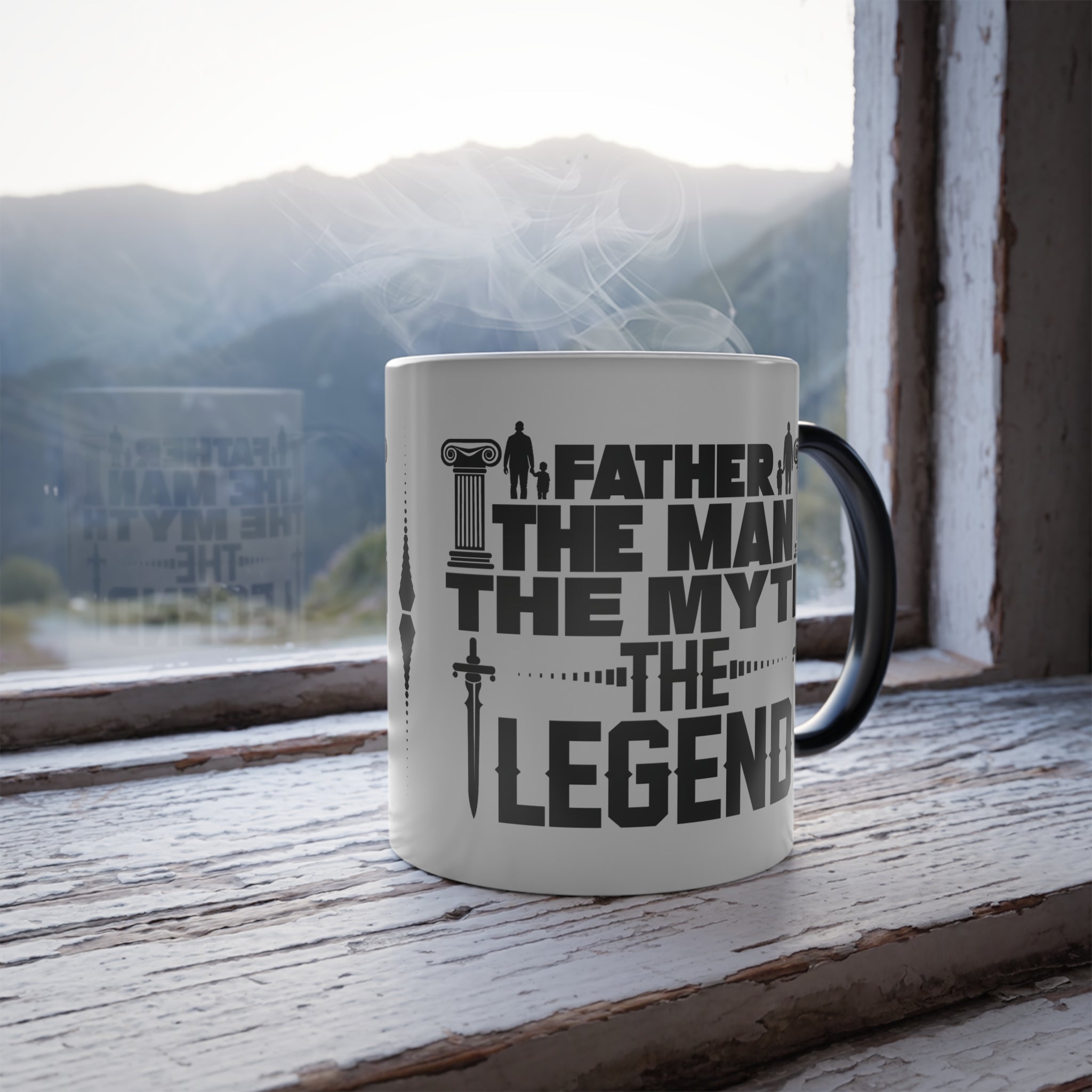 Father - The Man, The Myth, The Legend, Color Changing Coffee Mug, Daddy Gift, Father's Day Present, Dad Birthday Cup, Office Tea Cup, Heat.