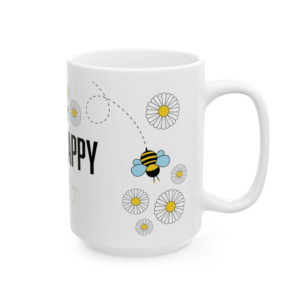 Bee Happy Custom Design Ceramic Mug, Personalized Bumble Bee Coffee Cup, Custom 11oz 15oz Tea Mug, Gift for Bee Lovers, Beekeeper Present.