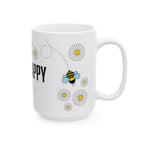 Bee Happy Custom Design Ceramic Mug, Personalized Bumble Bee Coffee Cup, Custom 11oz 15oz Tea Mug, Gift for Bee Lovers, Beekeeper Present.