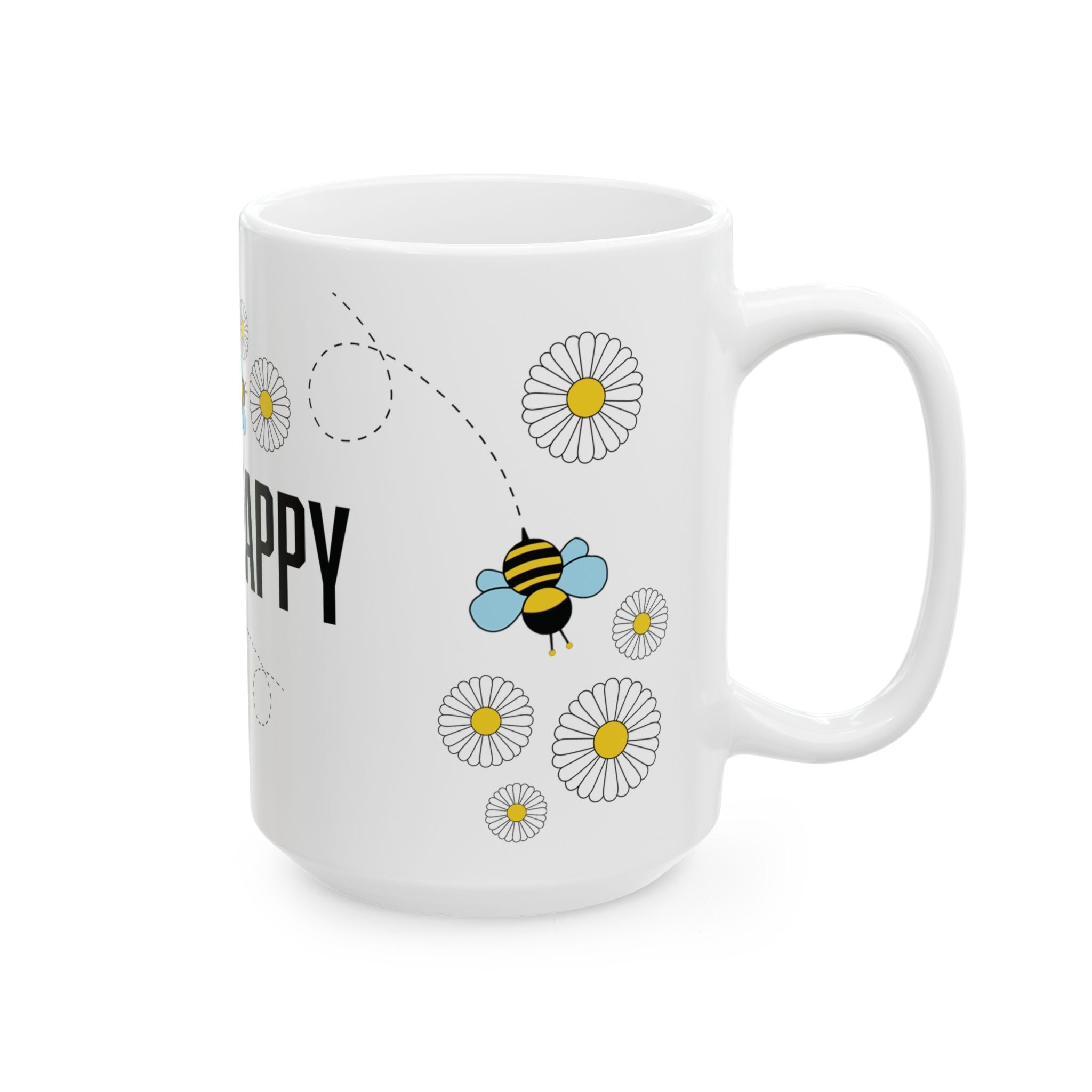 Bee Happy Custom Design Ceramic Mug, Personalized Bumble Bee Coffee Cup, Custom 11oz 15oz Tea Mug, Gift for Bee Lovers, Beekeeper Present.