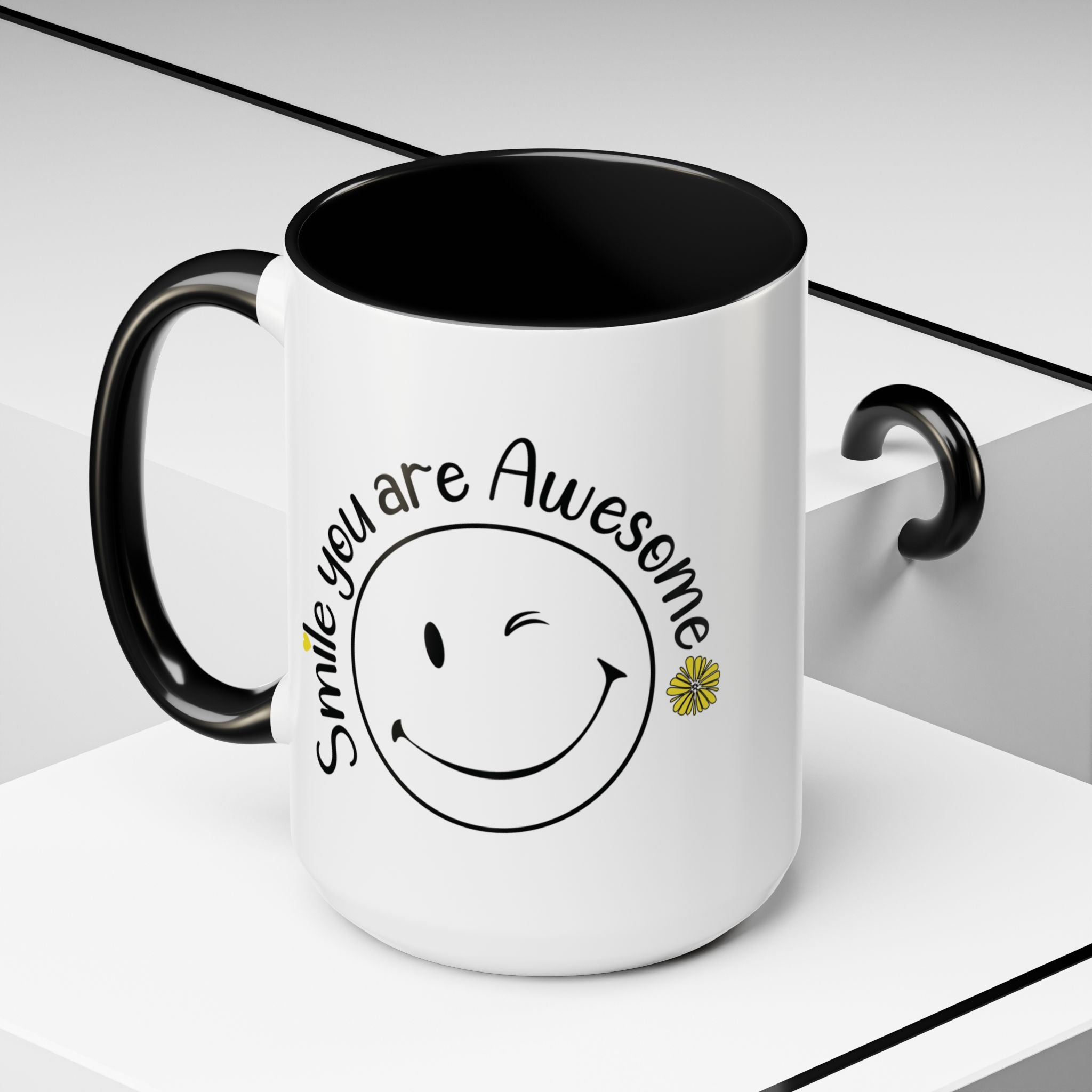 Smile you Are Awesome, Positive Vibes Accent Coffee Mug, Inspirational Mug, Motivational Cup, Gift for Friend, Birthday Present, 11oz, 15oz.