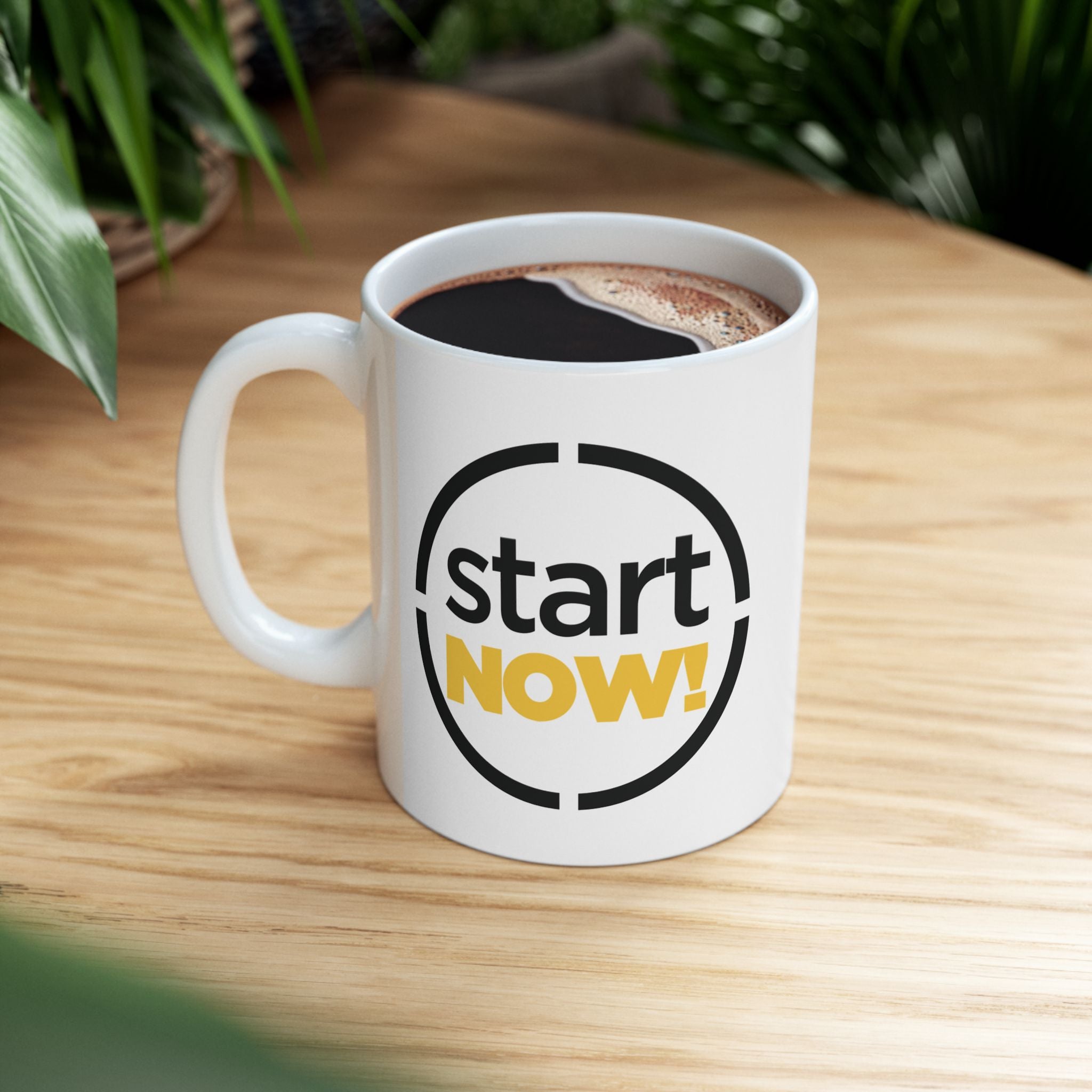 Start Now round badge Mug | Motivational typography coffee cup