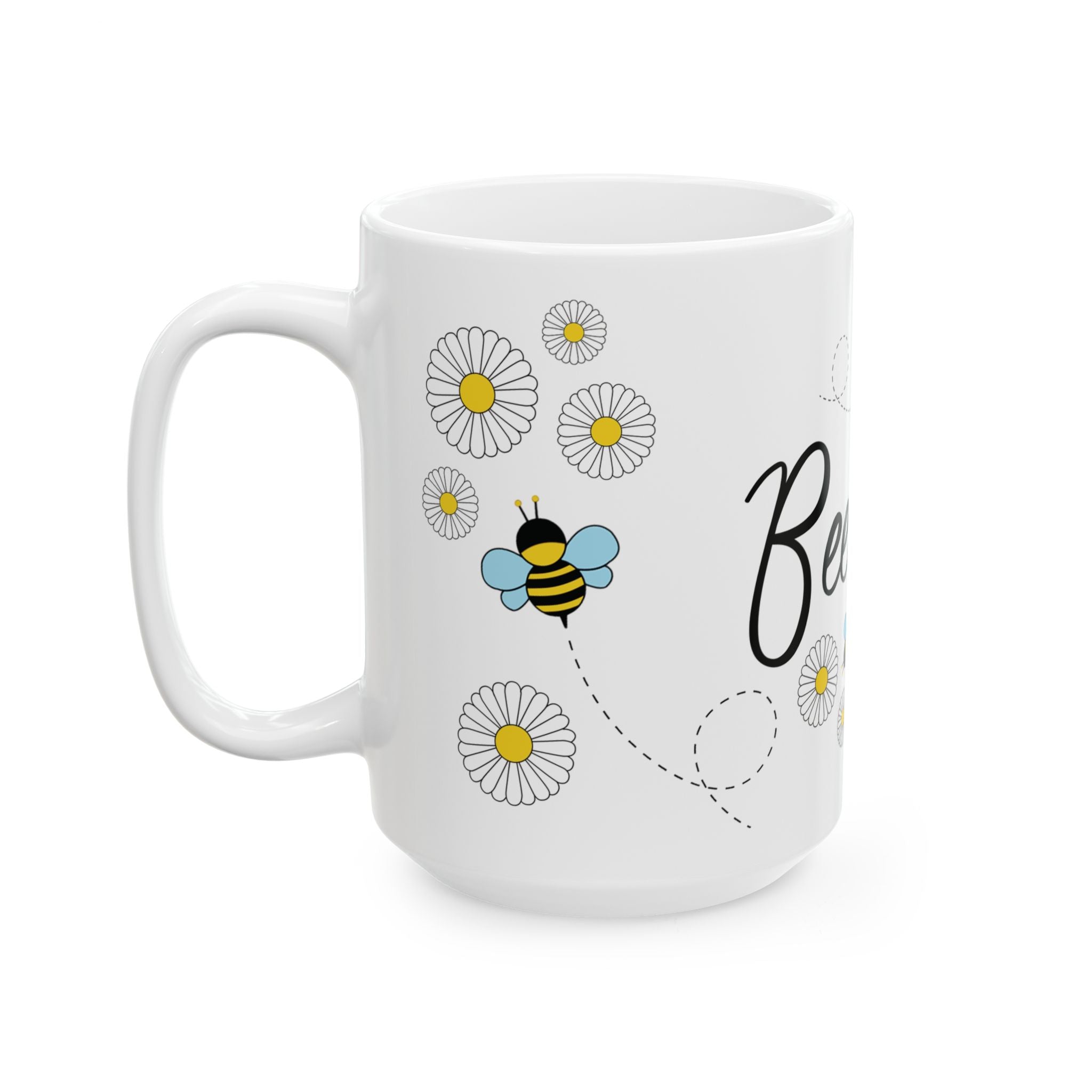 Bee Happy Custom Design Ceramic Mug, Personalized Bumble Bee Coffee Cup, Custom 11oz 15oz Tea Mug, Gift for Bee Lovers, Beekeeper Present.