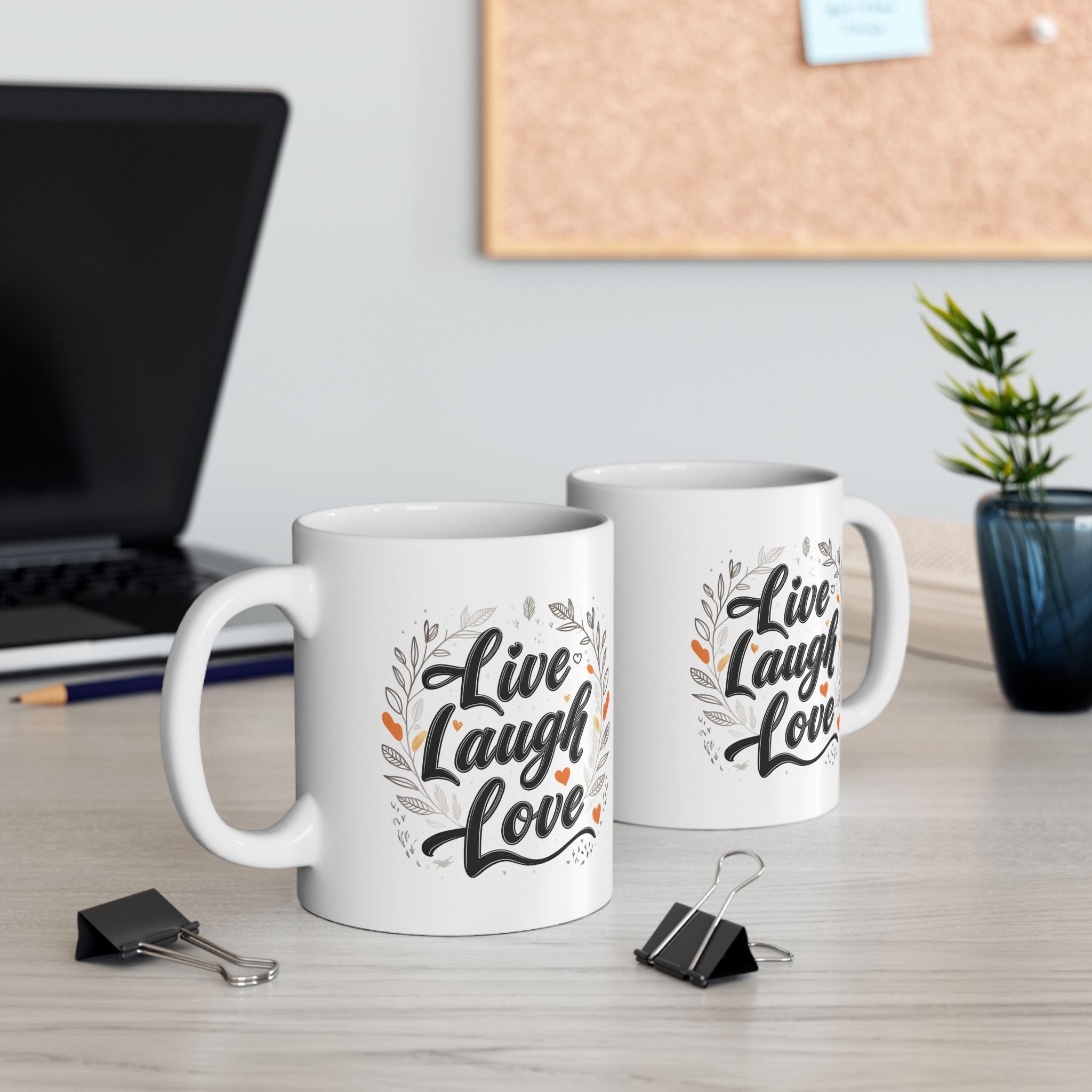 Live, Laugh, Love, Inspirational Ceramic Mug, Cute Floral Coffee Cup, Unique Gift for Her, Motivational Tea Mug, Home Office Decor.