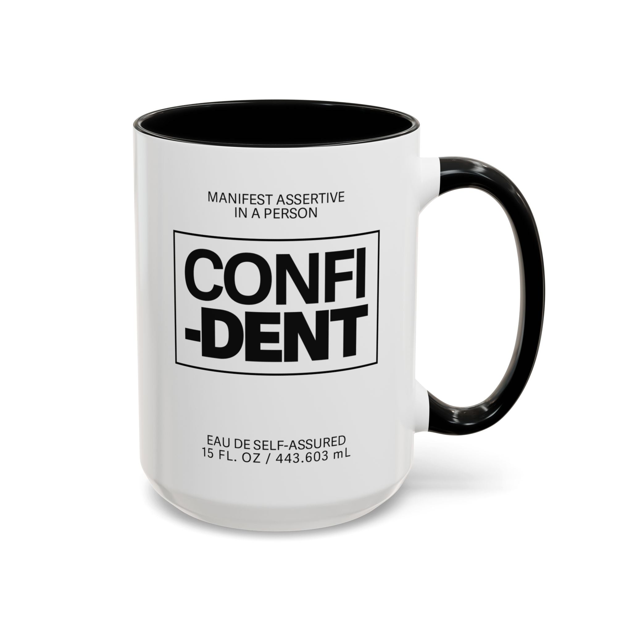Confident Inspirational Accent Coffee Mug — 'Confident' Motivational Tea Cup with Black Handle