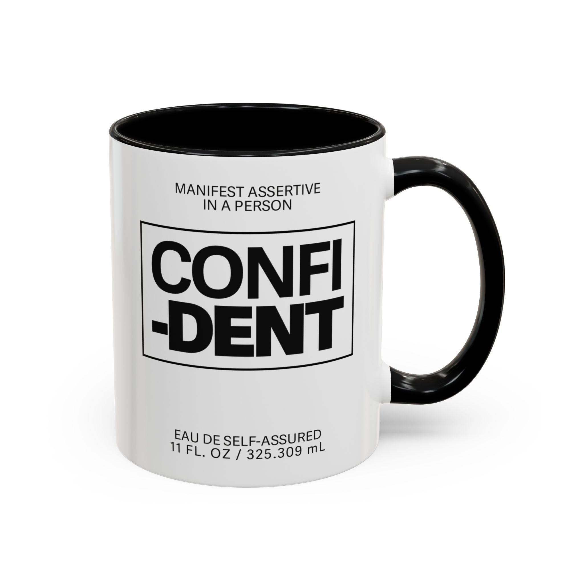 Confident Inspirational Accent Coffee Mug — 'Confident' Motivational Tea Cup with Black Handle