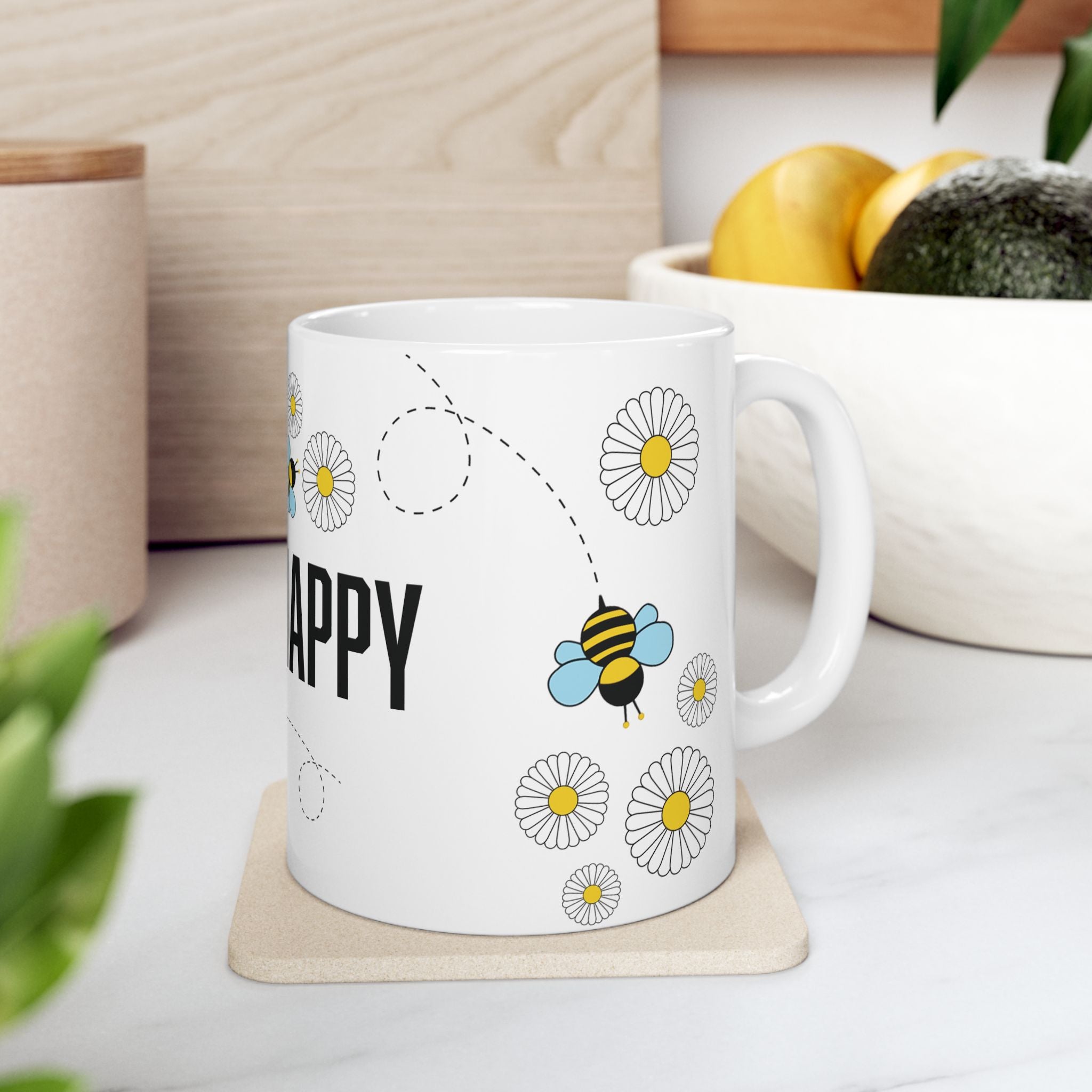 Bee Happy Custom Design Ceramic Mug, Personalized Bumble Bee Coffee Cup, Custom 11oz 15oz Tea Mug, Gift for Bee Lovers, Beekeeper Present.