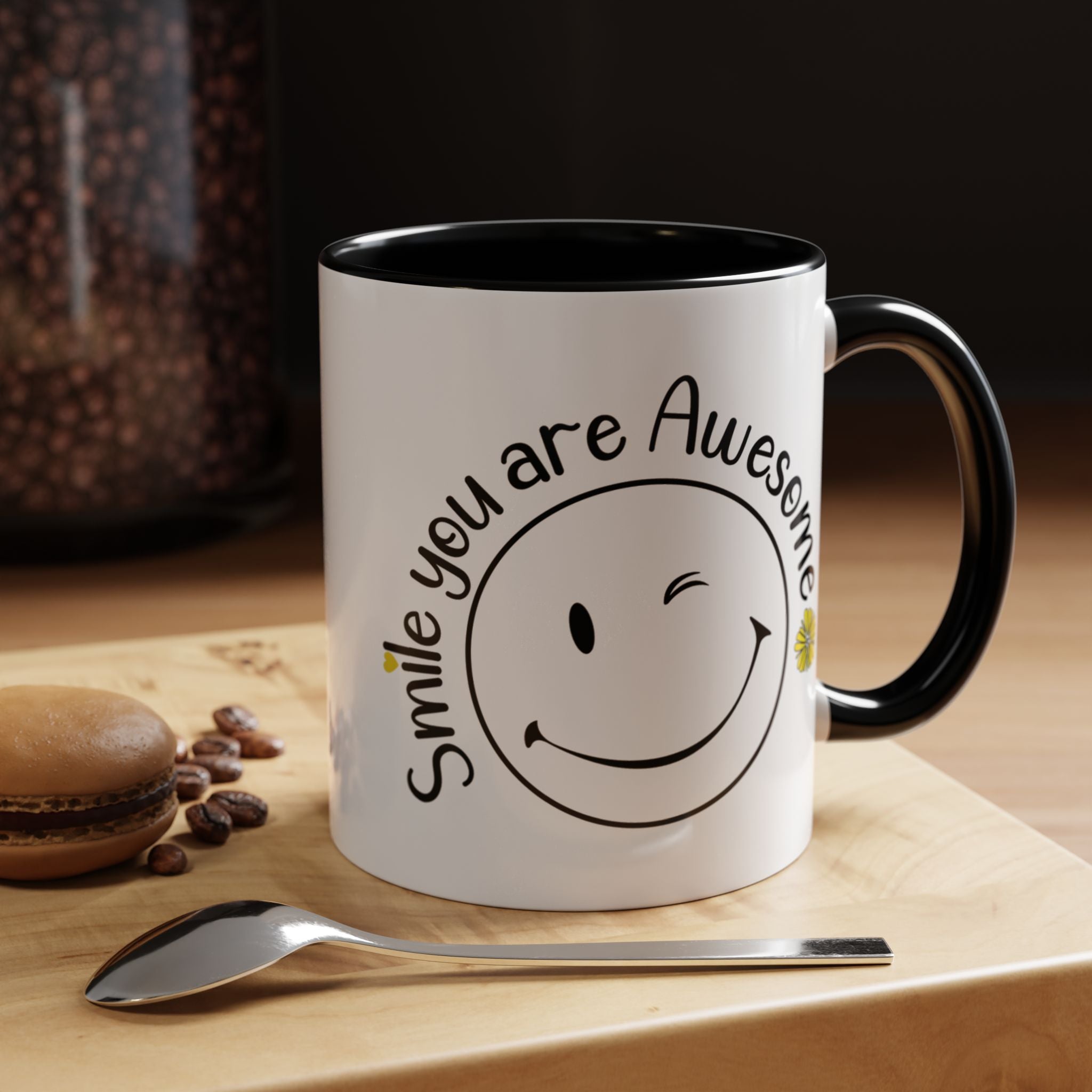 Smile you Are Awesome, Positive Vibes Accent Coffee Mug, Inspirational Mug, Motivational Cup, Gift for Friend, Birthday Present, 11oz, 15oz.