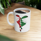 Glossy Broken Heart Palestine ceramic mug (11oz/15oz) with a vivid shattered-heart design.