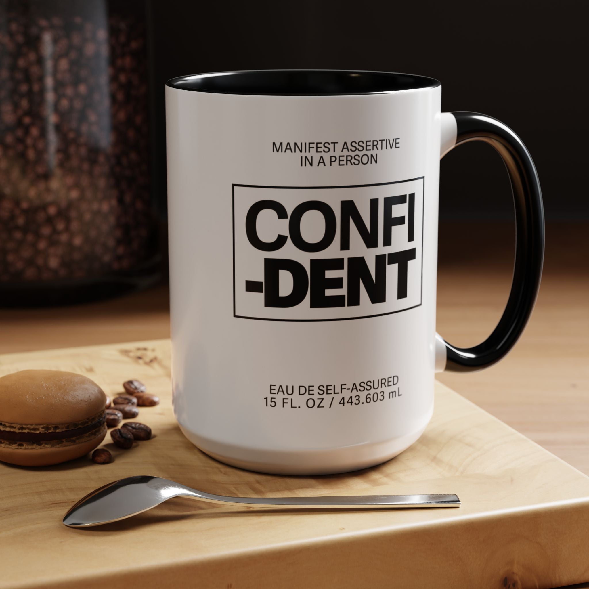 Confident Inspirational Accent Coffee Mug — 'Confident' Motivational Tea Cup with Black Handle