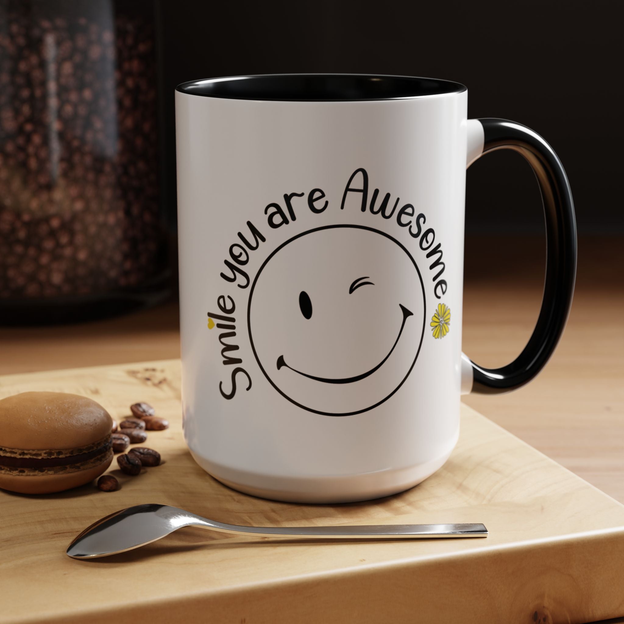 Smile you Are Awesome, Positive Vibes Accent Coffee Mug, Inspirational Mug, Motivational Cup, Gift for Friend, Birthday Present, 11oz, 15oz.