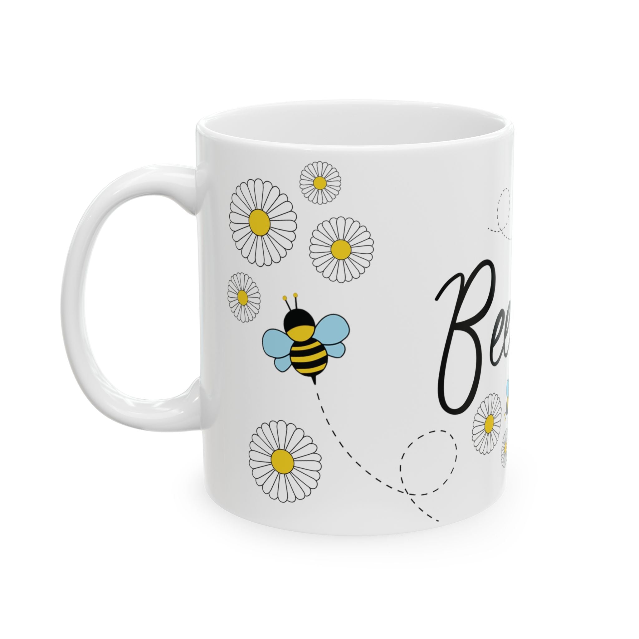 Bee Happy Custom Design Ceramic Mug, Personalized Bumble Bee Coffee Cup, Custom 11oz 15oz Tea Mug, Gift for Bee Lovers, Beekeeper Present.