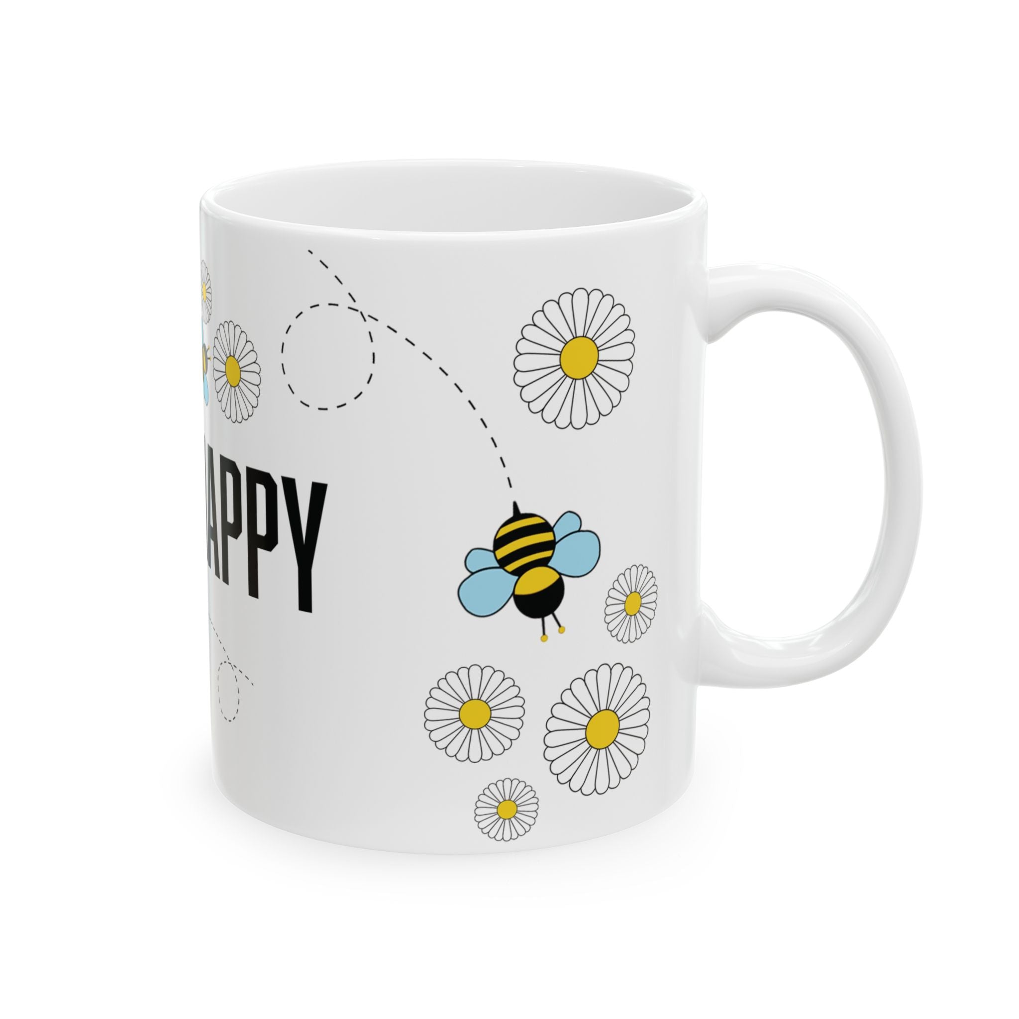 Bee Happy Custom Design Ceramic Mug, Personalized Bumble Bee Coffee Cup, Custom 11oz 15oz Tea Mug, Gift for Bee Lovers, Beekeeper Present.