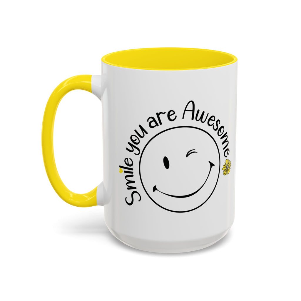 Smile you Are Awesome, Positive Vibes Accent Coffee Mug, Inspirational Mug, Motivational Cup, Gift for Friend, Birthday Present, 11oz, 15oz.