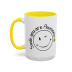 Smile you Are Awesome, Positive Vibes Accent Coffee Mug, Inspirational Mug, Motivational Cup, Gift for Friend, Birthday Present, 11oz, 15oz.