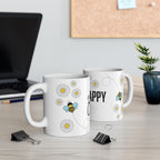 Bee Happy Custom Design Ceramic Mug, Personalized Bumble Bee Coffee Cup, Custom 11oz 15oz Tea Mug, Gift for Bee Lovers, Beekeeper Present.