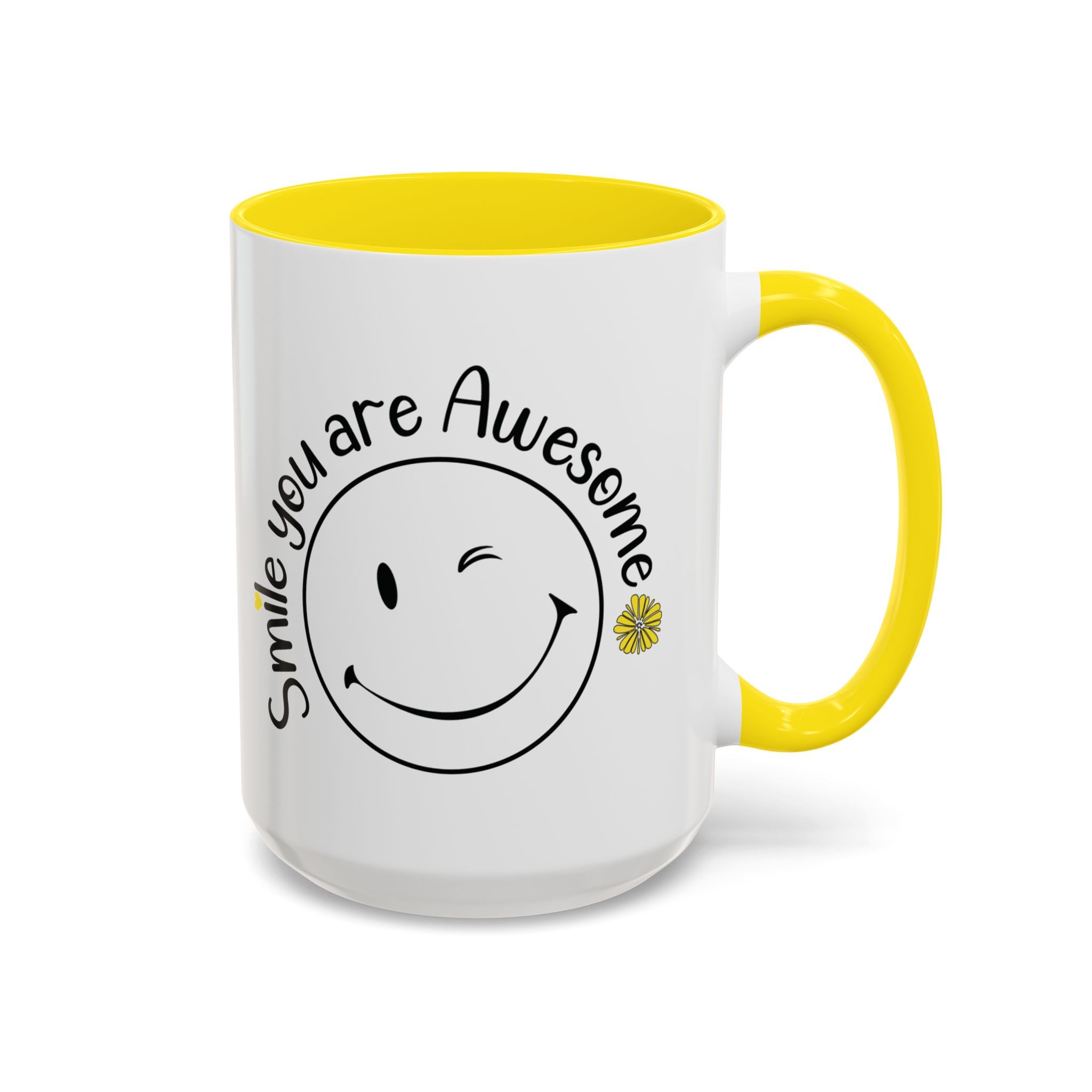 Smile you Are Awesome, Positive Vibes Accent Coffee Mug, Inspirational Mug, Motivational Cup, Gift for Friend, Birthday Present, 11oz, 15oz.