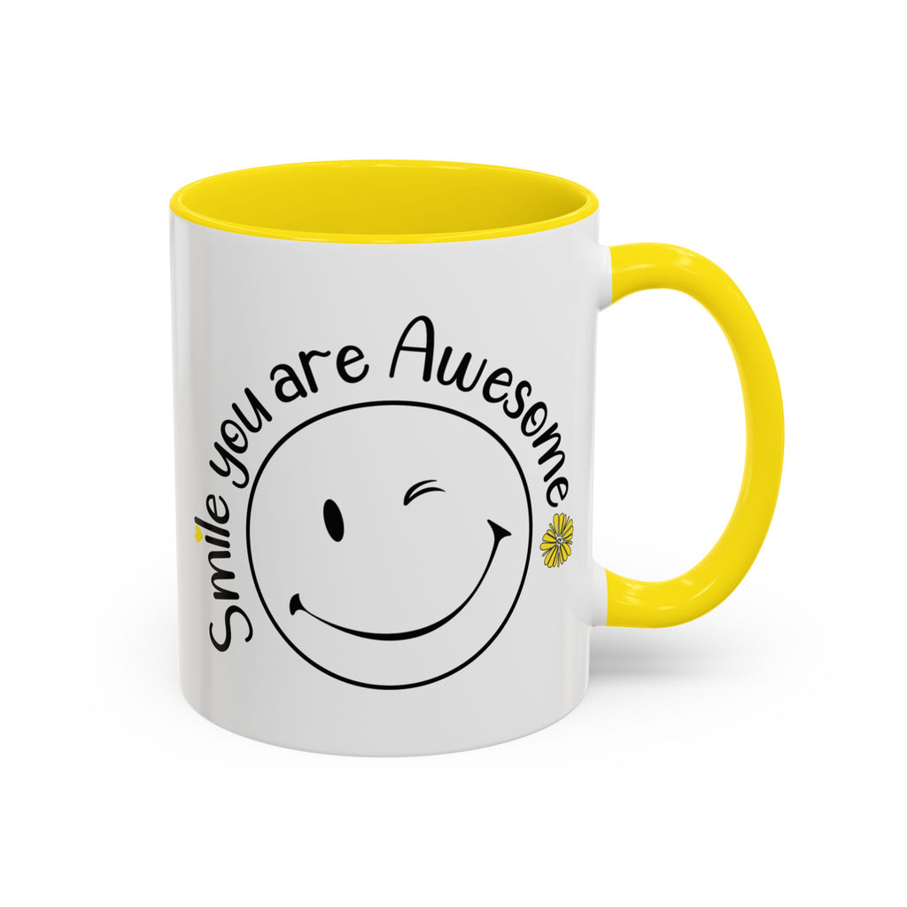 Smile you Are Awesome, Positive Vibes Accent Coffee Mug, Inspirational Mug, Motivational Cup, Gift for Friend, Birthday Present, 11oz, 15oz.