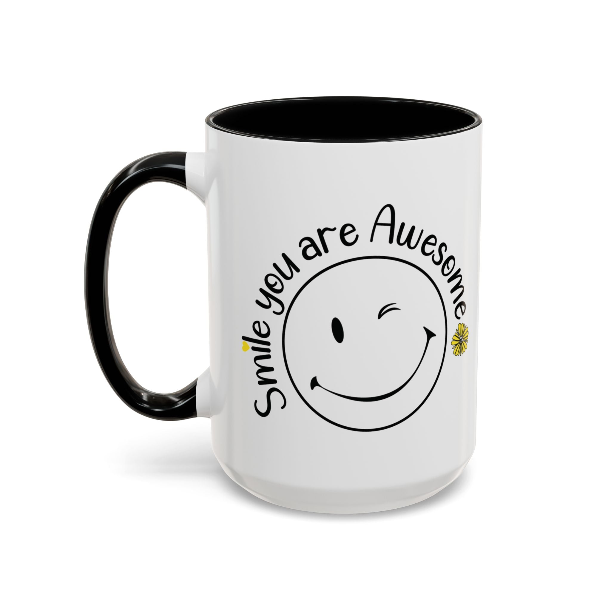 Smile you Are Awesome, Positive Vibes Accent Coffee Mug, Inspirational Mug, Motivational Cup, Gift for Friend, Birthday Present, 11oz, 15oz.