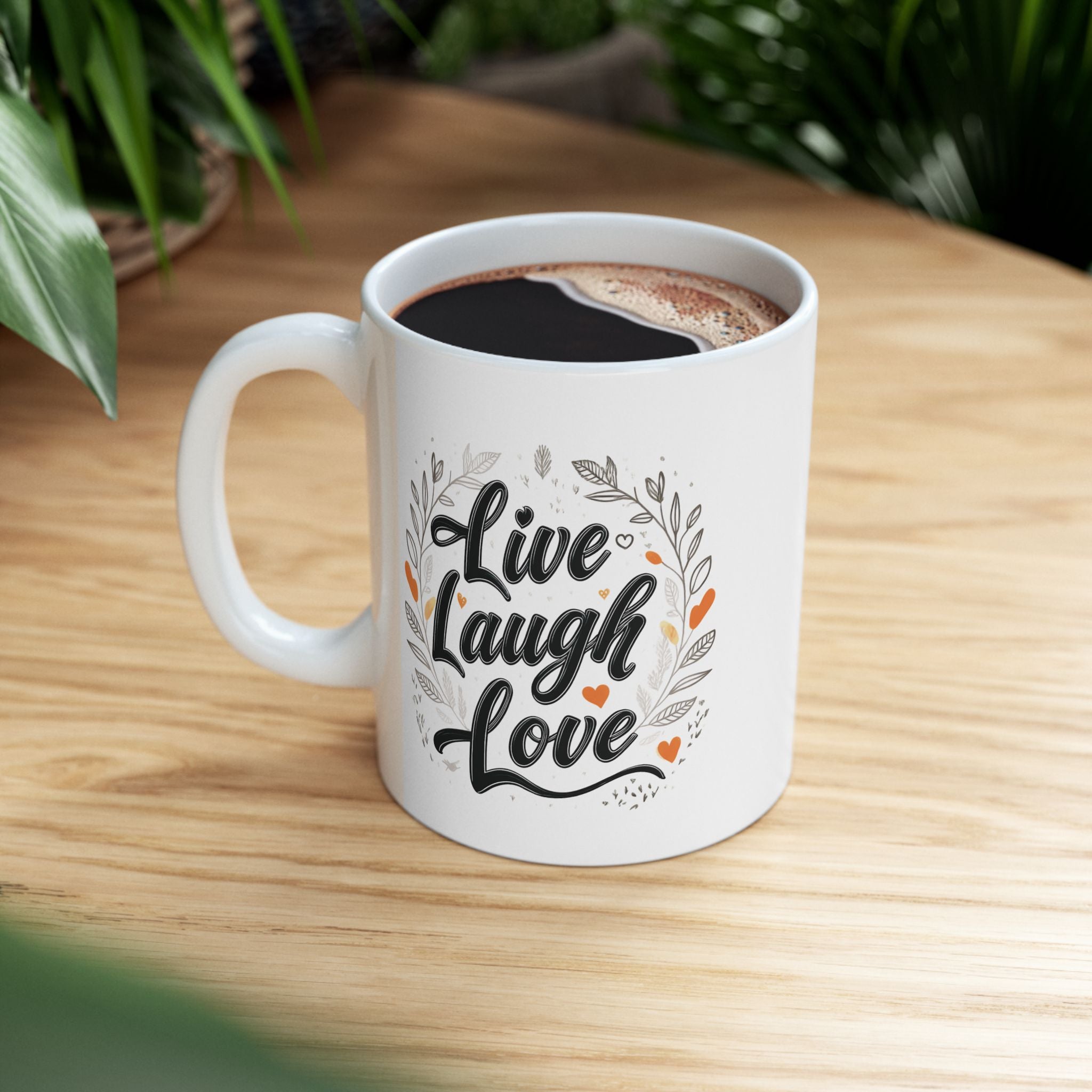 Live, Laugh, Love, Inspirational Ceramic Mug, Cute Floral Coffee Cup, Unique Gift for Her, Motivational Tea Mug, Home Office Decor.