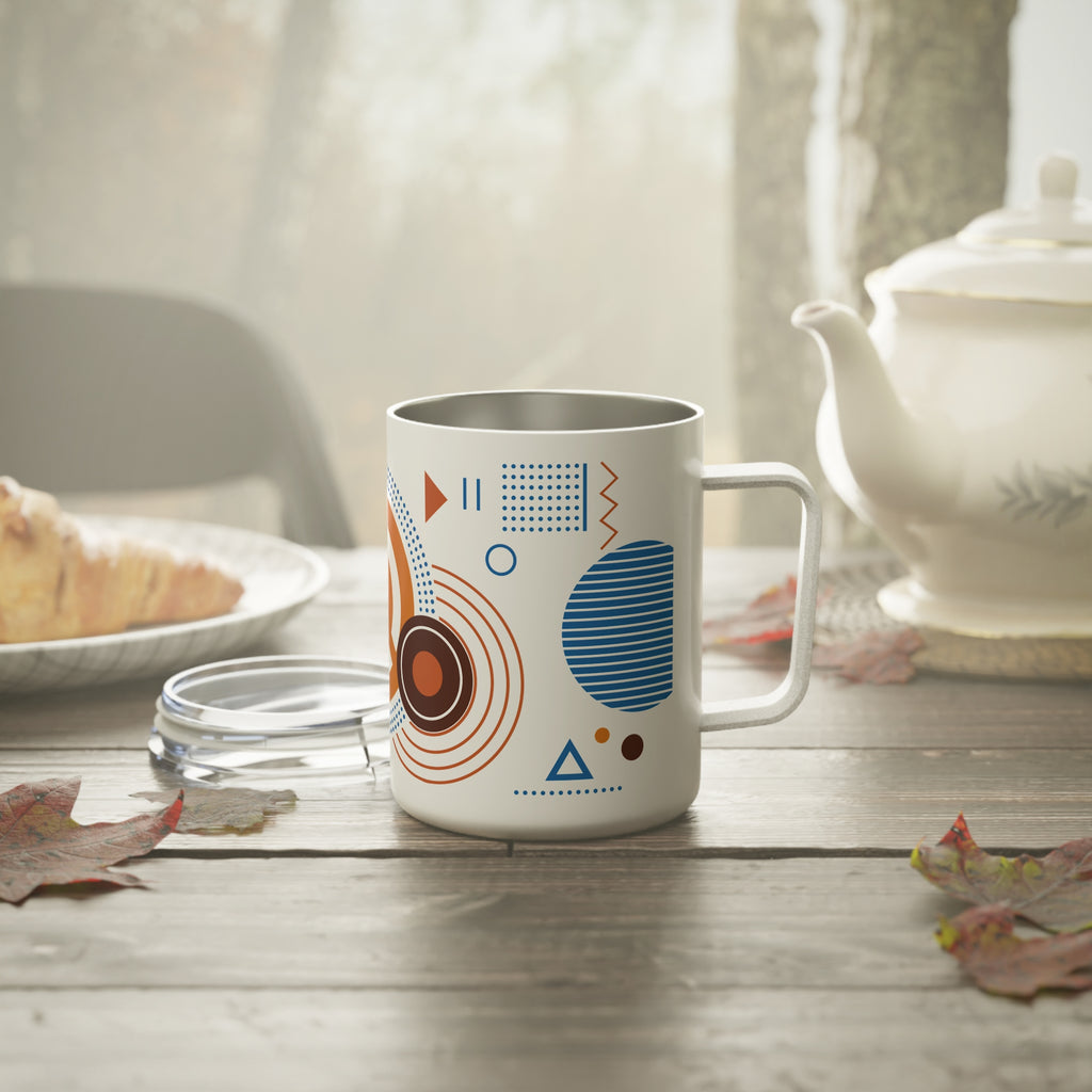 Retro Geometric Circles Insulated Coffee Mug | 10oz