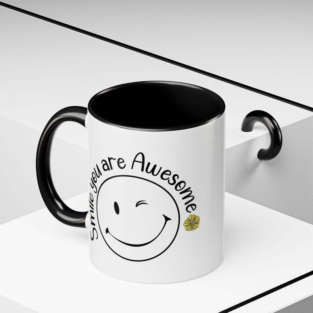 Smile you Are Awesome, Positive Vibes Accent Coffee Mug, Inspirational Mug, Motivational Cup, Gift for Friend, Birthday Present, 11oz, 15oz.