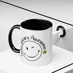 Smile you Are Awesome, Positive Vibes Accent Coffee Mug, Inspirational Mug, Motivational Cup, Gift for Friend, Birthday Present, 11oz, 15oz.