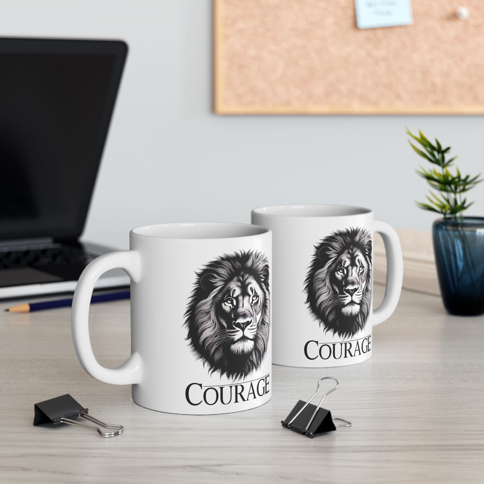 Courage Lion Inspirational Mug, Gift for Him/Her, Motivational Coffee Cup, Lion Lover Present, Brave Animal Quote Kitchen Decor.