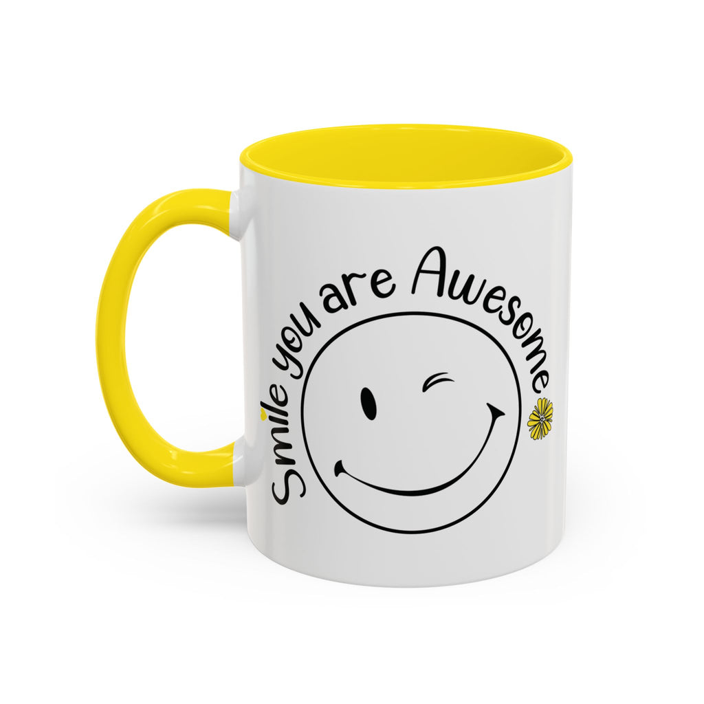 Smile you Are Awesome, Positive Vibes Accent Coffee Mug, Inspirational Mug, Motivational Cup, Gift for Friend, Birthday Present, 11oz, 15oz.