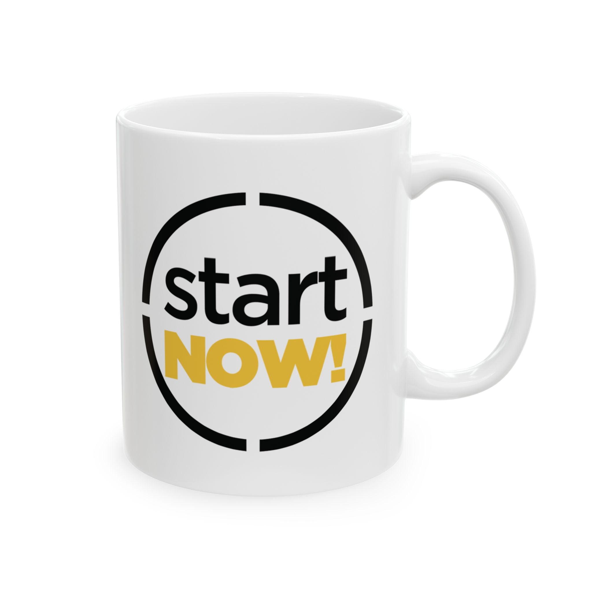 Start Now round badge Mug | Motivational typography coffee cup