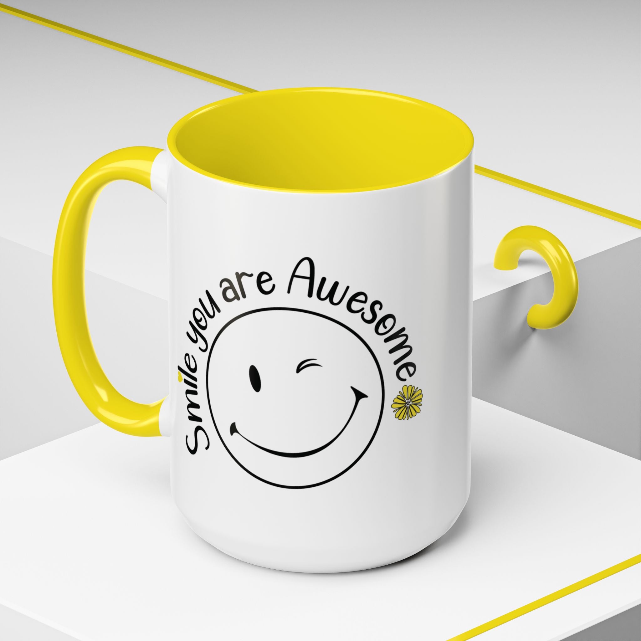 Smile you Are Awesome, Positive Vibes Accent Coffee Mug, Inspirational Mug, Motivational Cup, Gift for Friend, Birthday Present, 11oz, 15oz.