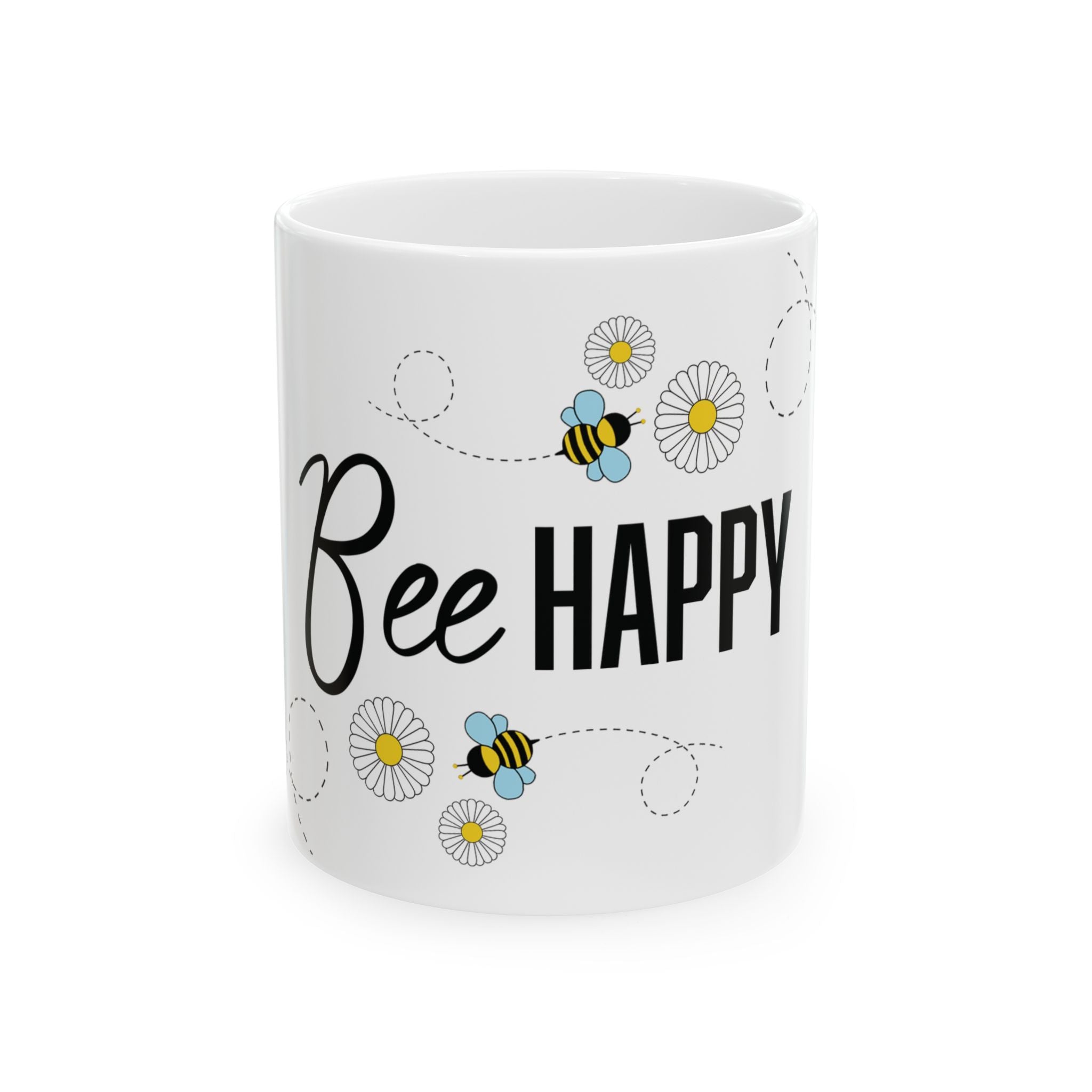 Bee Happy Custom Design Ceramic Mug, Personalized Bumble Bee Coffee Cup, Custom 11oz 15oz Tea Mug, Gift for Bee Lovers, Beekeeper Present.