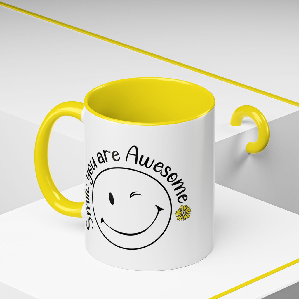 Smile you Are Awesome, Positive Vibes Accent Coffee Mug, Inspirational Mug, Motivational Cup, Gift for Friend, Birthday Present, 11oz, 15oz.