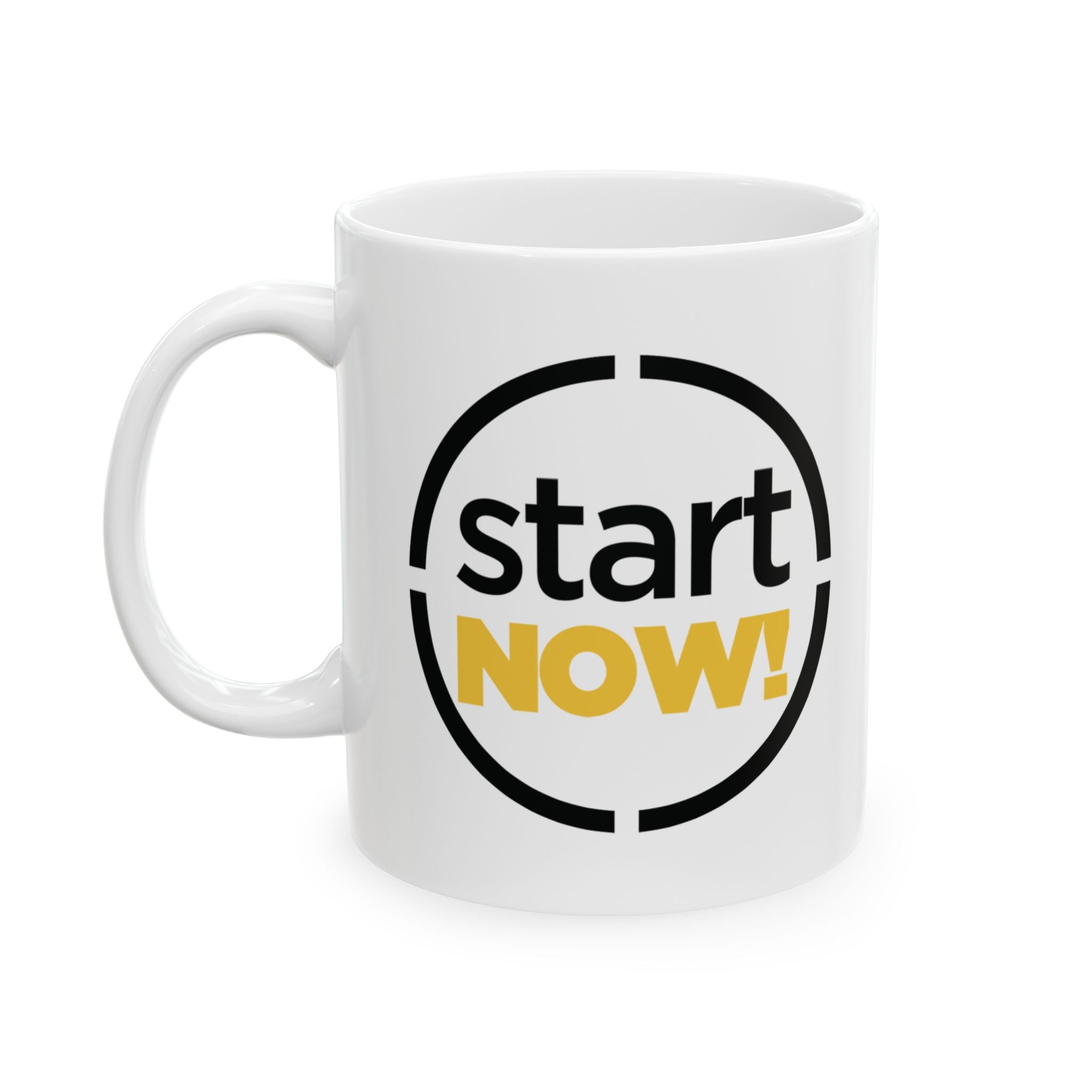 Start Now round badge Mug | Motivational typography coffee cup