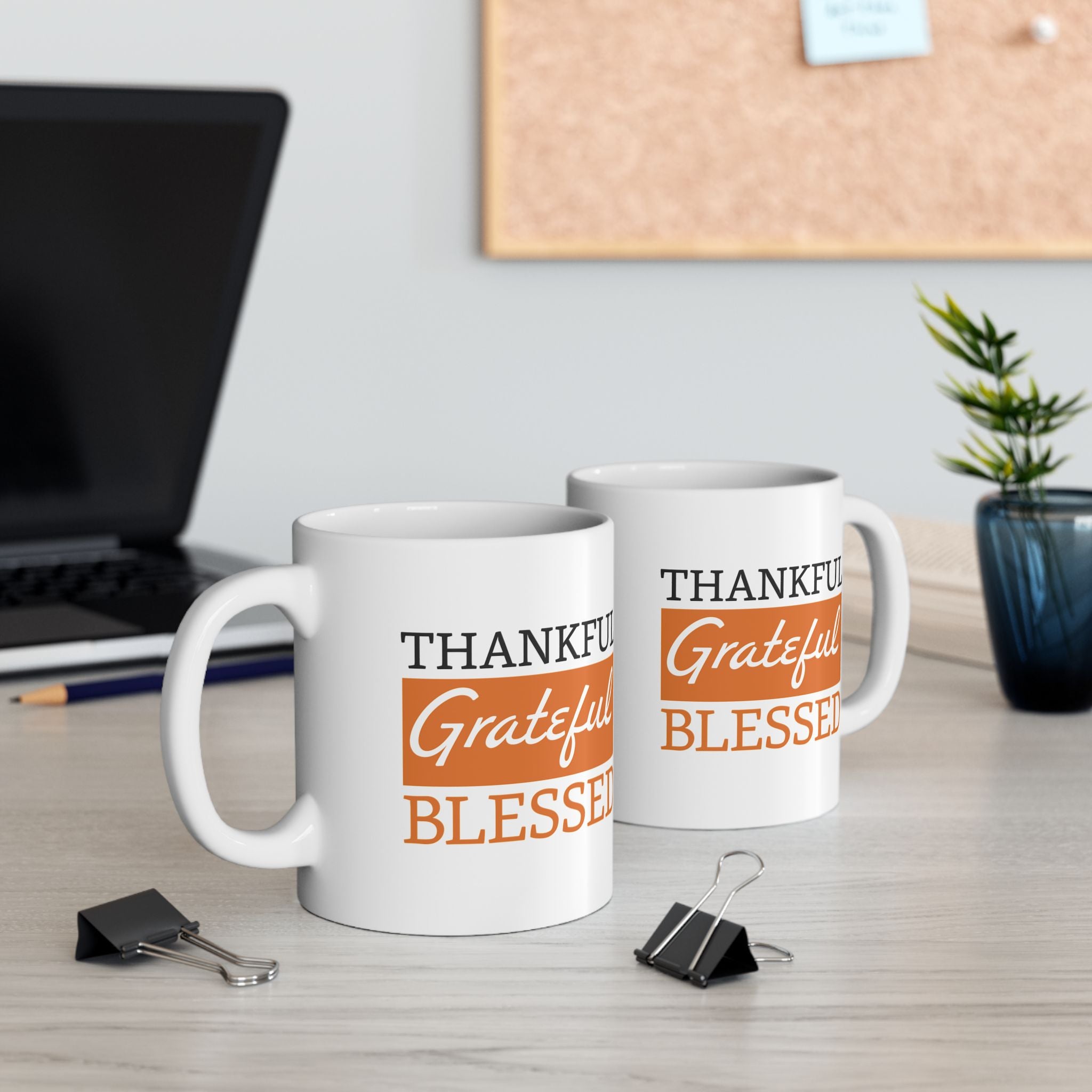 Thankful Grateful Blessed Ceramic Mug.