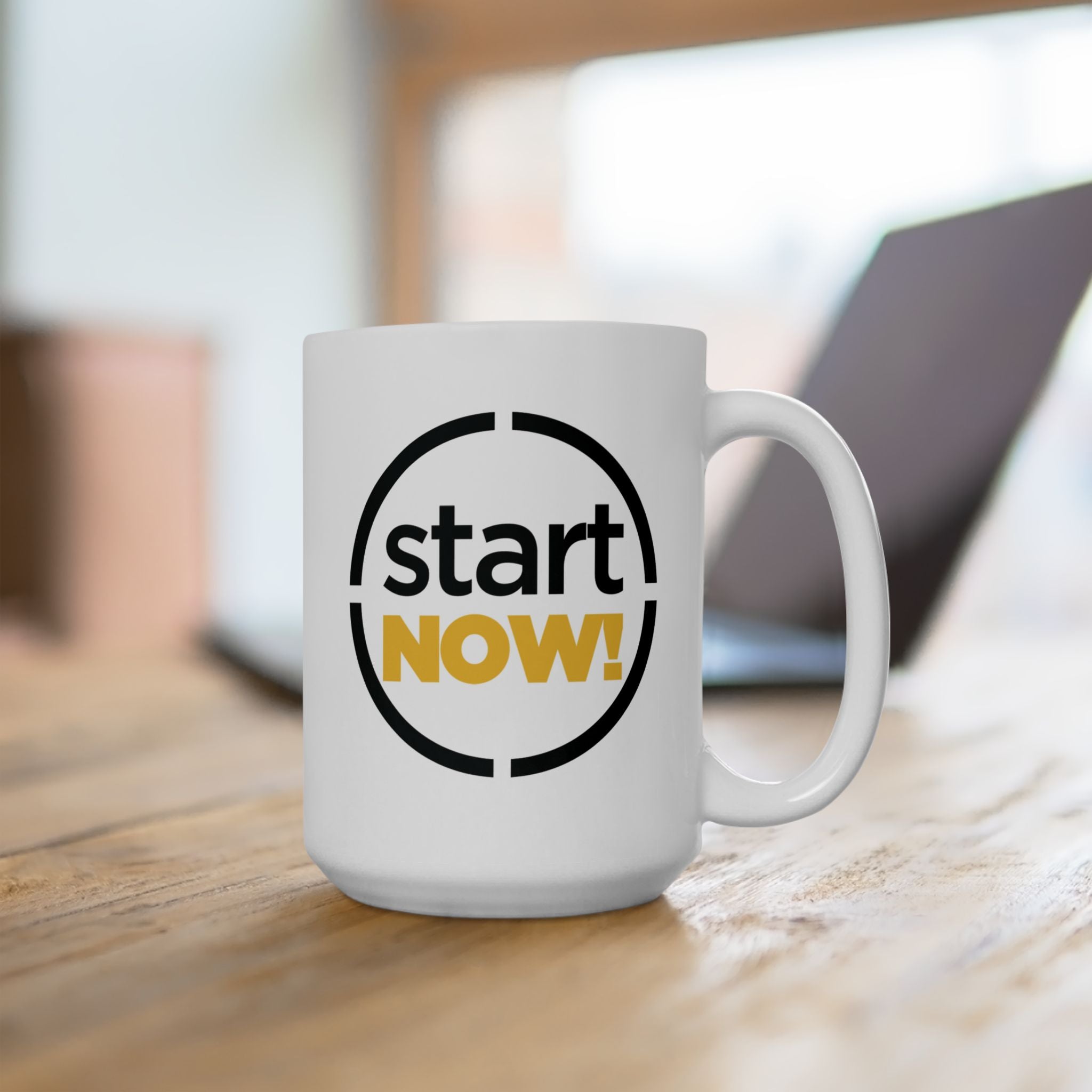 Start Now round badge Mug | Motivational typography coffee cup