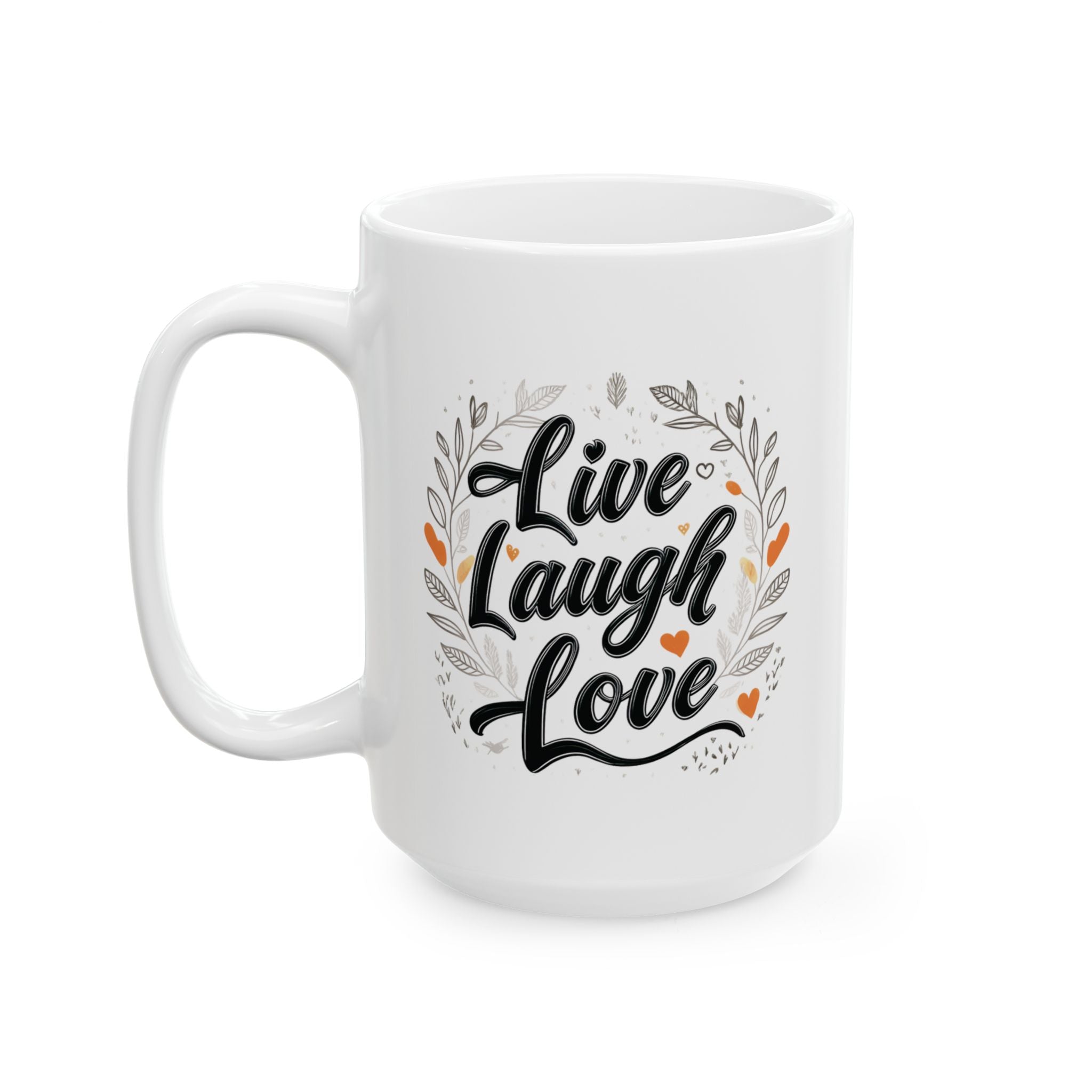 Live, Laugh, Love, Inspirational Ceramic Mug, Cute Floral Coffee Cup, Unique Gift for Her, Motivational Tea Mug, Home Office Decor.