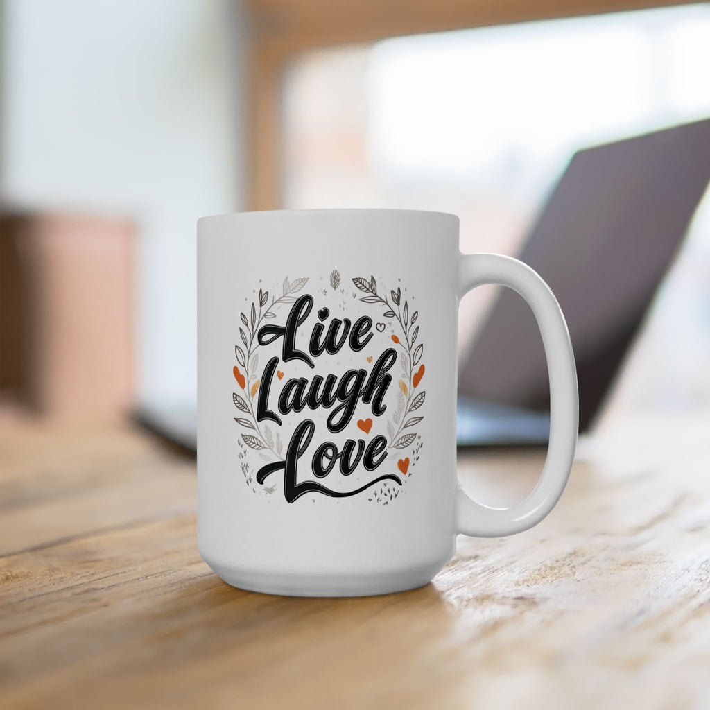 Live, Laugh, Love, Inspirational Ceramic Mug, Cute Floral Coffee Cup, Unique Gift for Her, Motivational Tea Mug, Home Office Decor.