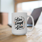 Live, Laugh, Love, Inspirational Ceramic Mug, Cute Floral Coffee Cup, Unique Gift for Her, Motivational Tea Mug, Home Office Decor.