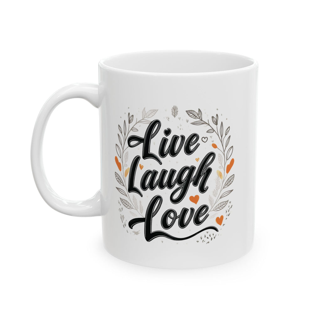 Live, Laugh, Love, Inspirational Ceramic Mug, Cute Floral Coffee Cup, Unique Gift for Her, Motivational Tea Mug, Home Office Decor.