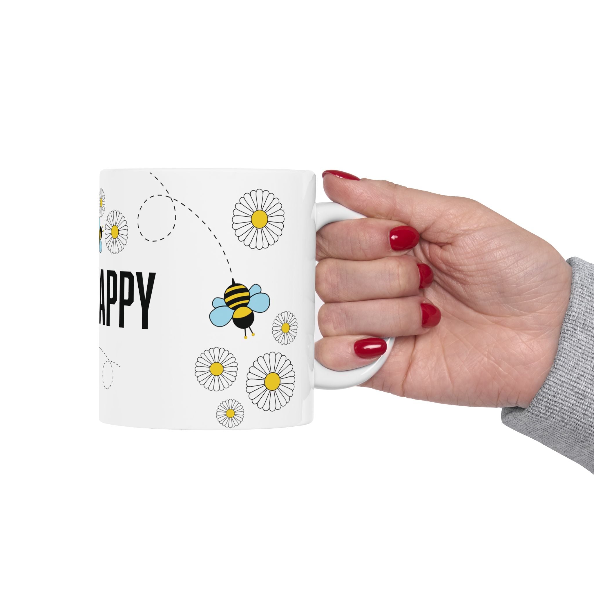 Bee Happy Custom Design Ceramic Mug, Personalized Bumble Bee Coffee Cup, Custom 11oz 15oz Tea Mug, Gift for Bee Lovers, Beekeeper Present.