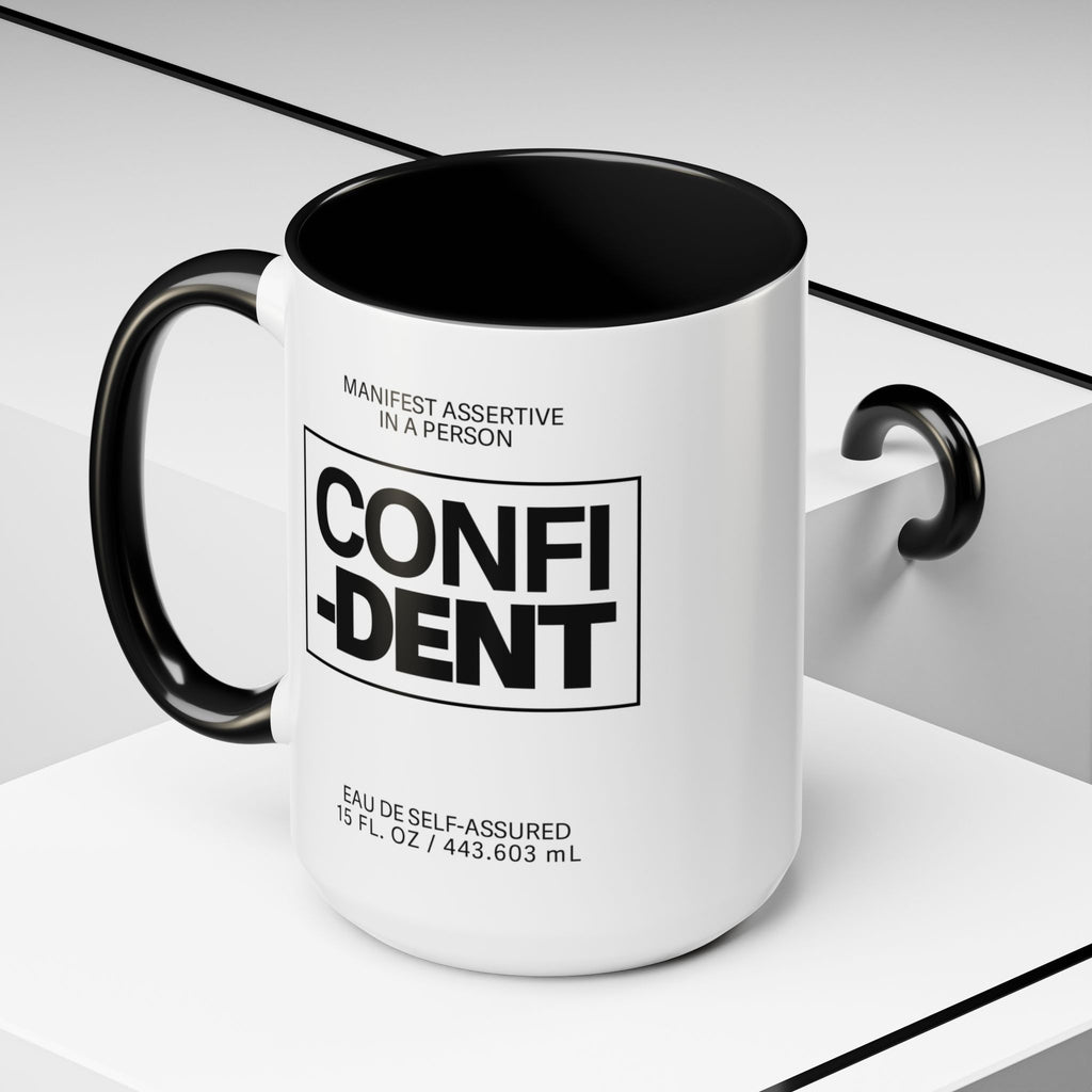 Confident Inspirational Accent Coffee Mug — 'Confident' Motivational Tea Cup with Black Handle
