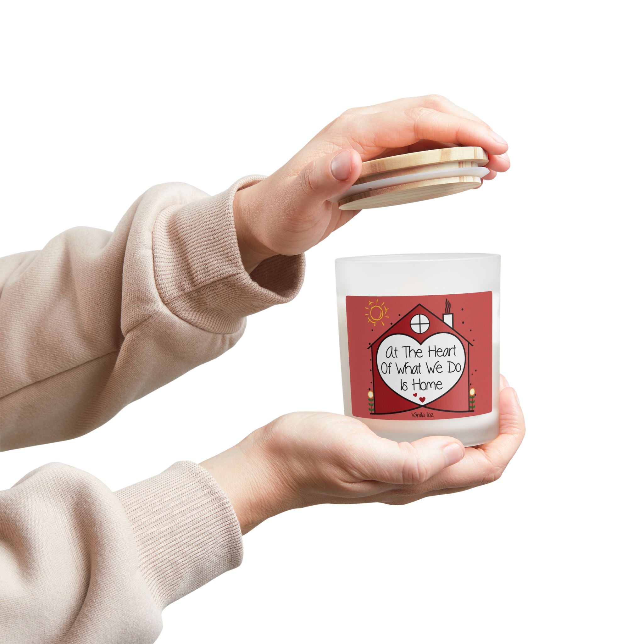 At The heart Of What We Do is Home, Frosted Glass Candle, 11oz. Home Decor, Aromatherapy, Inspirational Gift, Housewarming Present.