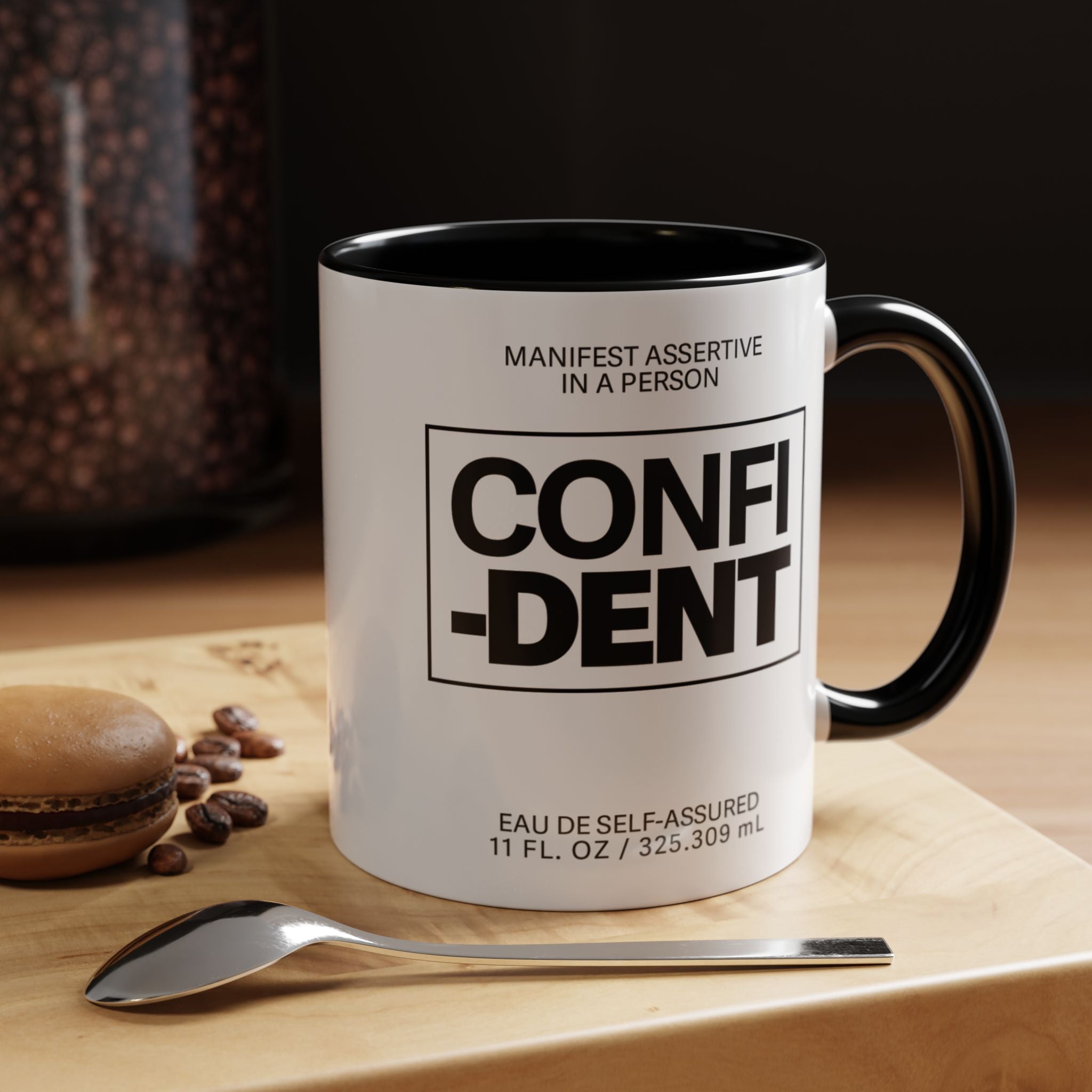 Confident Inspirational Accent Coffee Mug — 'Confident' Motivational Tea Cup with Black Handle