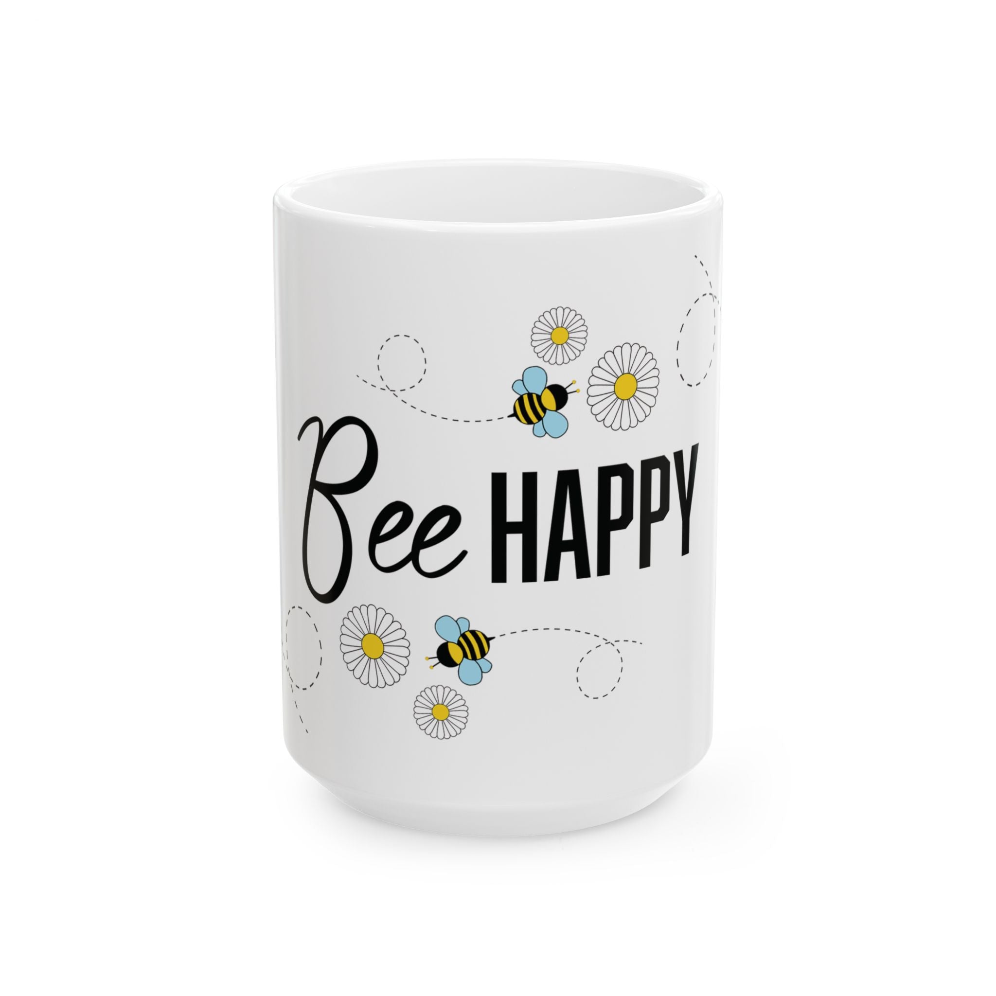 Bee Happy Custom Design Ceramic Mug, Personalized Bumble Bee Coffee Cup, Custom 11oz 15oz Tea Mug, Gift for Bee Lovers, Beekeeper Present.